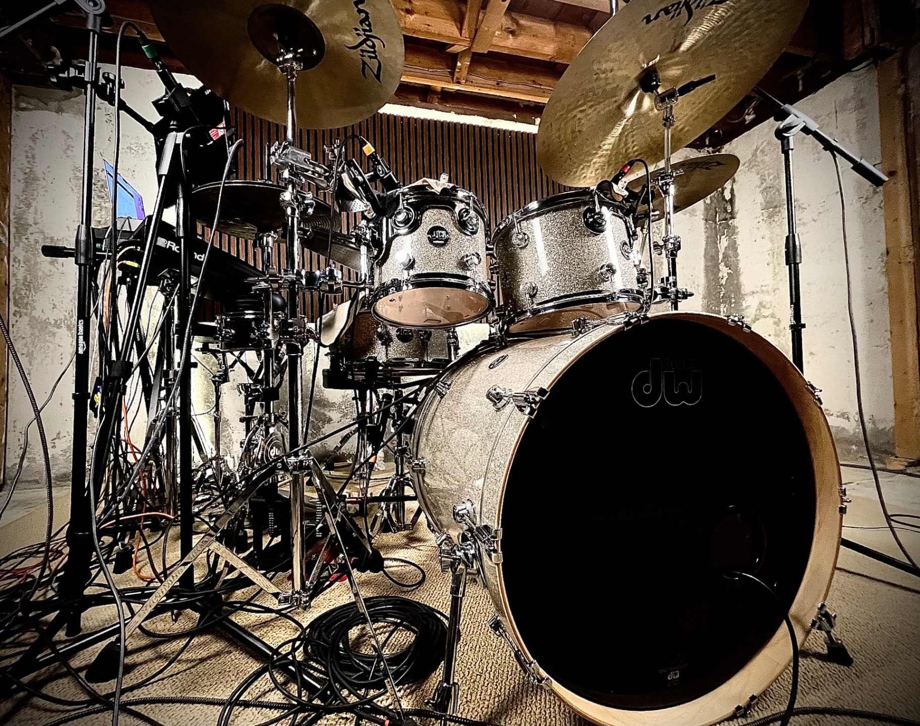 Full drum kit in the live room